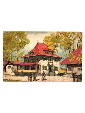 Künstlerpostkarte Swiss Landesausstellung Bern 1914 Rare Postcard Red Roof Villa